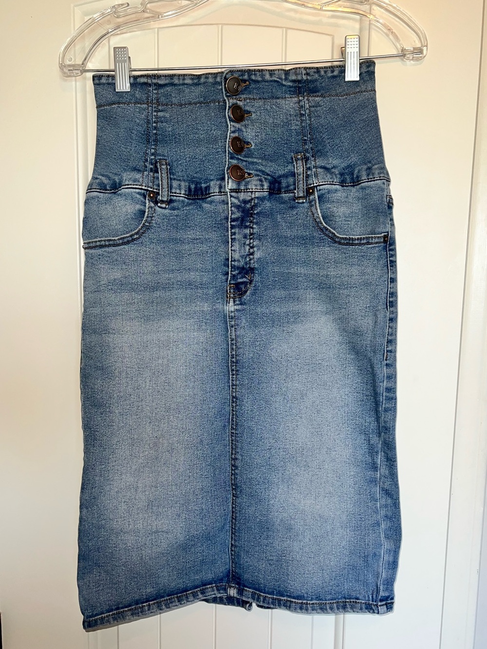 One 5 One High-Waisted Blue Denim Pencil Skirt - Classic Women's Jeans